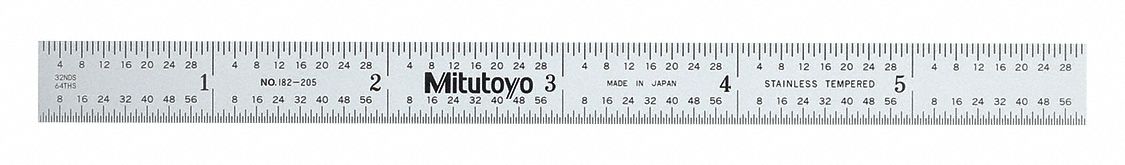 Mitutoyo 182-205 Flexible Rule: 6 in / 150 mm, 0.5 mm/1/64 in, Chrome, Black