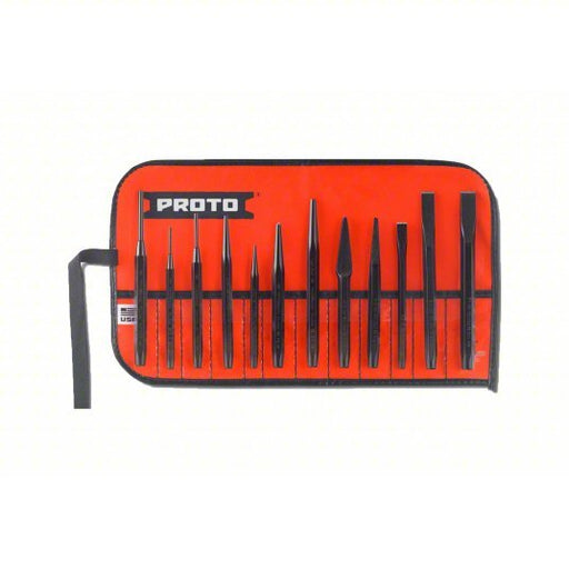 Proto J2S2 Punch and Chisel Set 12 PC, Cape Chisel/Cold Chisel/Diamond Point Chisel, Pouch - KVM Tools Inc.KV6DJY8