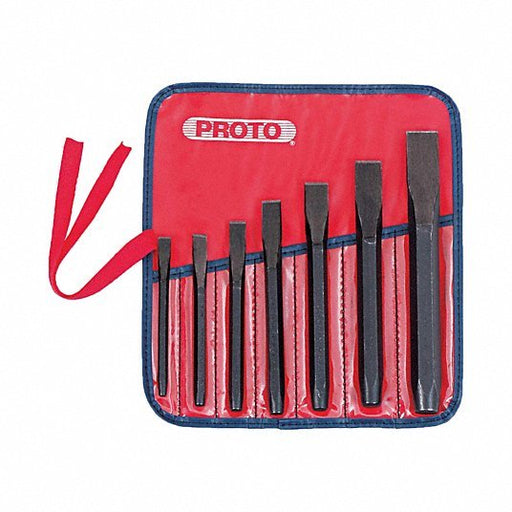 Proto J86BS2 Cold Chisel Set Steel, 5/16 in_3/8 in_7/16 in_1/2 in_5/8 in_3/4 in_7/8 in Blade Wd, Plain Grip - KVM Tools Inc.KV6DJZ0