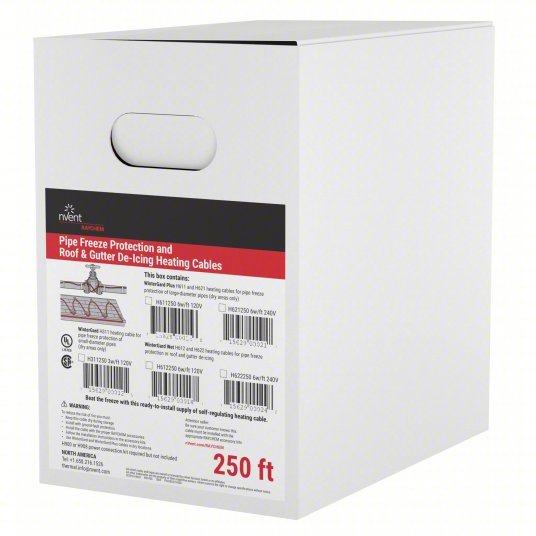 Raychem 735039-000 Electric Heating Cable For Indoor Only, 250 ft Cable Lg, 120V AC, 6 W Watts per Foot @ 40F - KVM Tools Inc.KV4E511