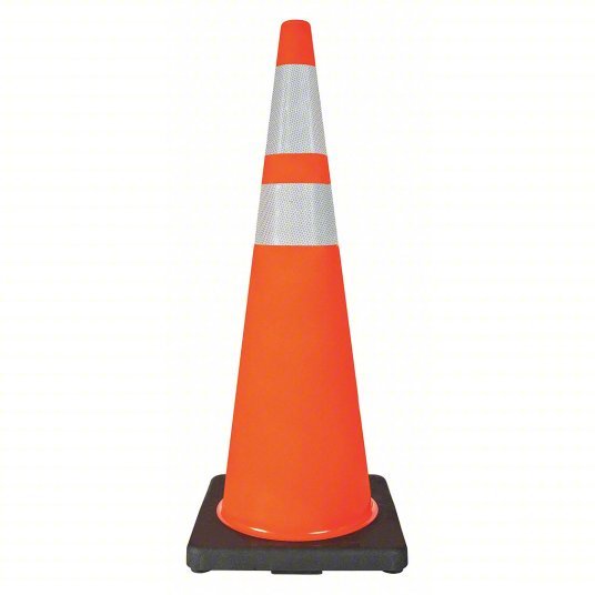 KVM Tools KV6FHC4 Traffic Cone Night or High Speed Roadway (45 MPH or Higher), Reflective, Black Base, 36 in Cone Ht - KVM Tools Inc.KV6FHC4