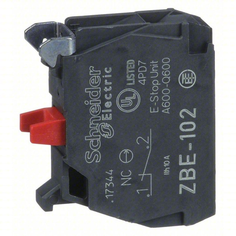Schneider ZBE102 Contact Block 22 mm Size, Operator, 1NC, 10A @ 600V AC, Momentary, Black/Red - KVM Tools Inc.KV6HZ09