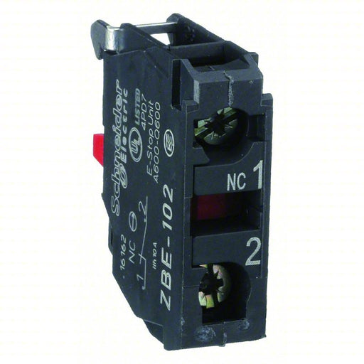 Schneider ZBE102 Contact Block 22 mm Size, Operator, 1NC, 10A @ 600V AC, Momentary, Black/Red - KVM Tools Inc.KV6HZ09
