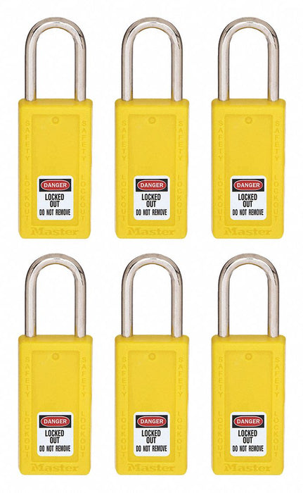 Master Lock S31KAS6YLW Yellow Thermoplastic Lockout Padlock 6 PK