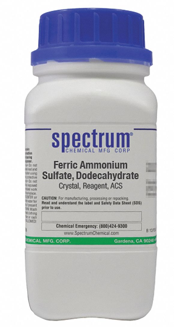 Spectrum F1005-500GM Ferric Ammonium Sulfate - Dodecahydrate, ACS, 500 g, 7783-83-7, Reagent, Powder, Bottle, Plastic, 1
