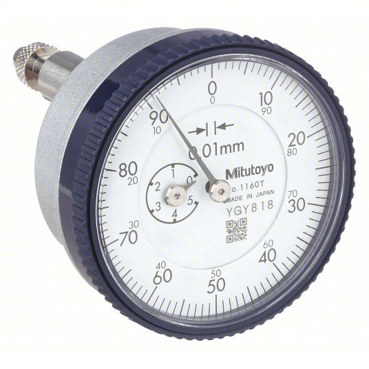 Mitutoyo 1160A Back Plunger Dial Indicator 0 to 5 mm Range, Continuous Reading, 0 - 100 Dial Reading, AGD 1 - KVM Tools Inc.KV6NRA6