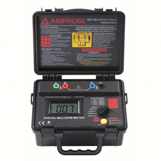 Amprobe MO-100 Milli Ohmmeter 2,000 ohm Max Insulation Resist, 0 microohm Min Insulation Resist, 3 Digits - KVM Tools Inc.KV6NZH3