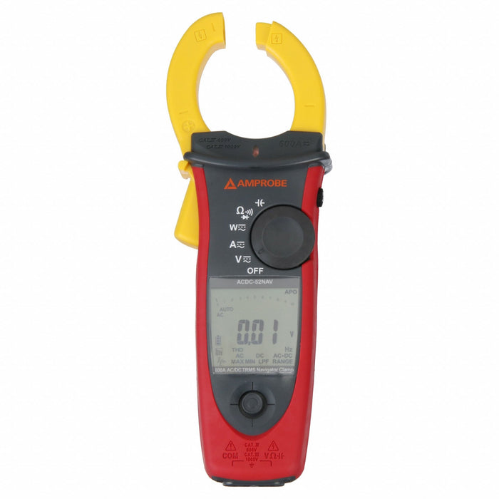 Amprobe ACDC-52NAV Clamp-On Power Meter, 600 kW, 600 A, CAT IV, 10,000 Counts, LCD