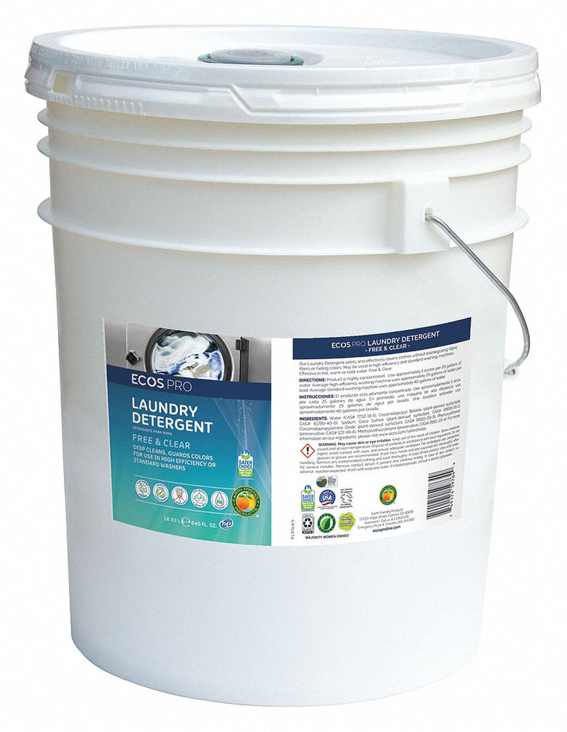 Ecos PL9764/05 Laundry Detergent, High Efficiency Compatibile, Bucket, 5 gal, Liquid, Unscented, Stain Lifter