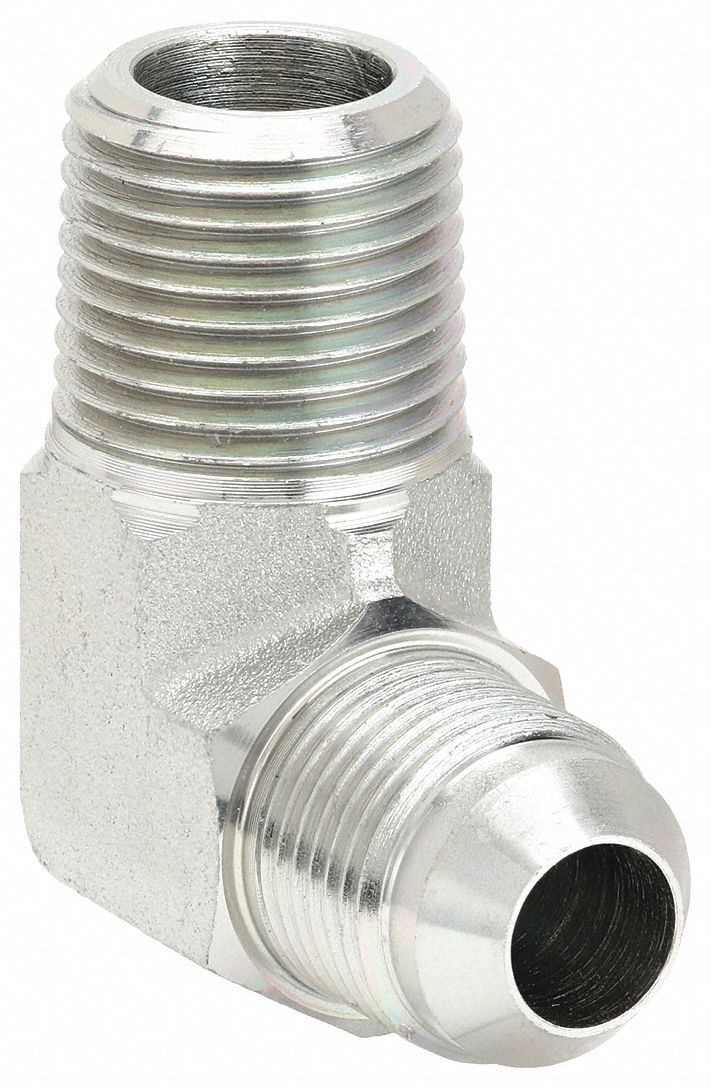 Aeroquip 2024-8-8S Hydraulic Hose Straight Adapter, NPT Threaded x JIC Threaded, Male x Male, Rigid, 90° Elbow