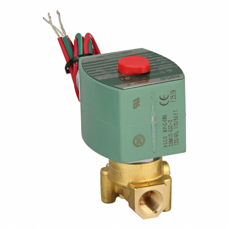Redhat (ASCO) 8262H202T High-Flow Solenoid Valve, 2-Way 2-Position Normally Closed, 1/4 in NPT, Brass Body, 120 V AC, 10.1 W, Direct Acting