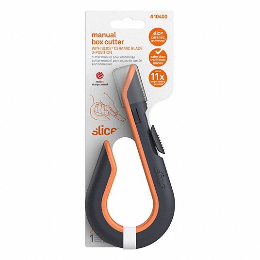Slice 10400 Box Cutter 7 in Overall Lg, Ceramic Rounded Tip, Textured, Plastic, Black/Orange - KVM Tools Inc.KV6XVR1
