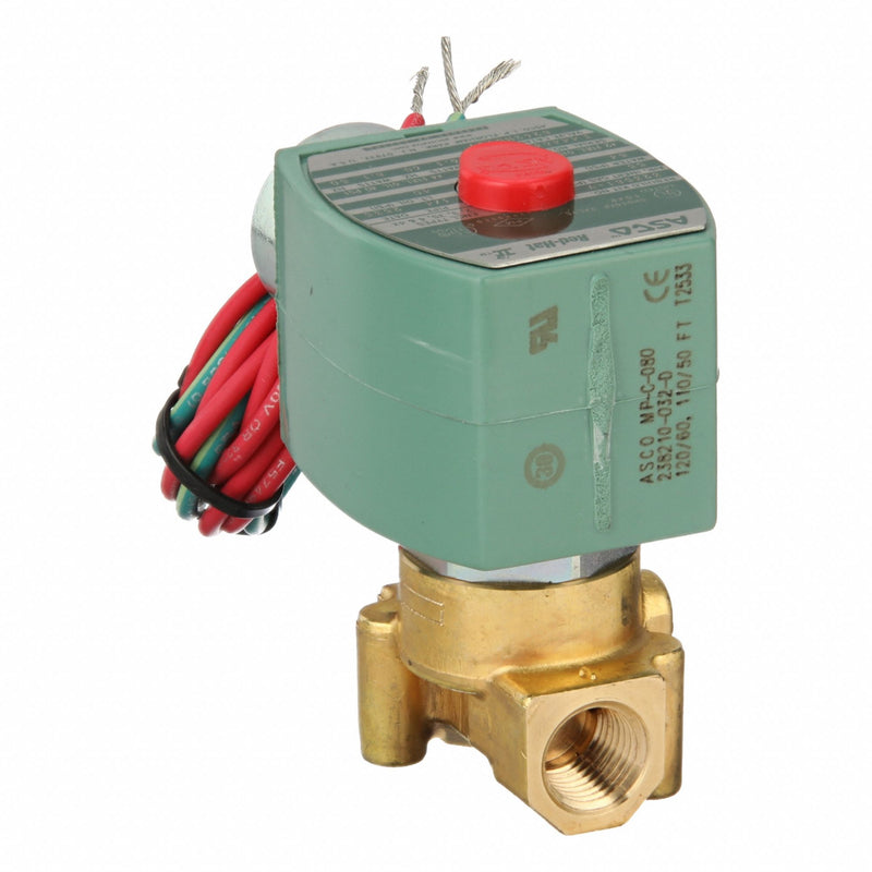 Redhat (ASCO) 8262H013V High-Flow Solenoid Valve, 2-Way 2-Position Normally Closed, 1/4 in NPT, Brass Body, FKM Seal, 120 V AC, 6.1 W, Direct Acting