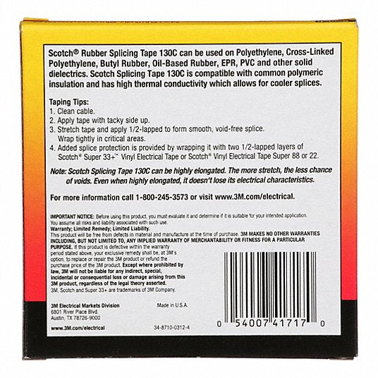 3M 130C-3/4X30FT Electrical Tape 3/4 in Wd, 10 yd Lg, 30 mil Thick, Ethylene Propylene Rubber, 69 kV Volt Rating