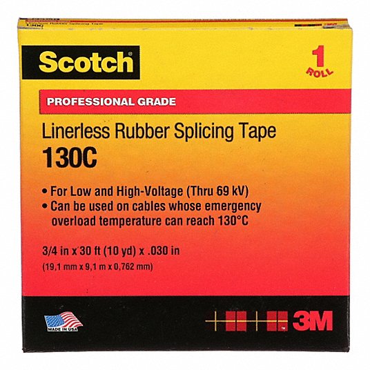 3M 130C-3/4X30FT Electrical Tape 3/4 in Wd, 10 yd Lg, 30 mil Thick, Ethylene Propylene Rubber, 69 kV Volt Rating