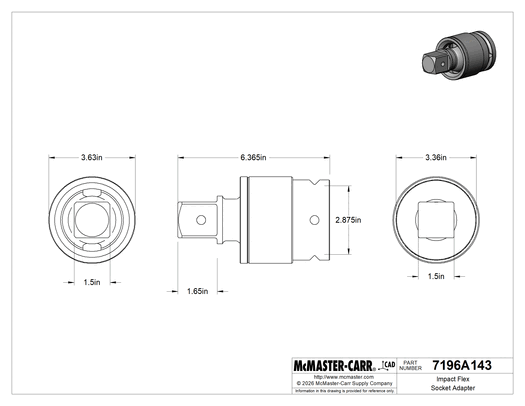 McMaster 7196A143 Impact Flex Socket Adapter, US Origin, 1.5" Square Drive