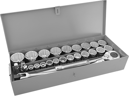 McMaster 7219A28 12 - Point Socket Set with Drive Tools 3/4" Square Drive, 29 Pieces - KVM Tools Inc.KV7219A28