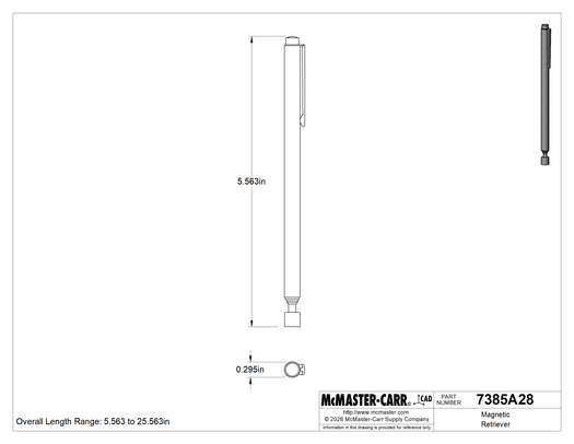 McMaster 7385A28 Magnetic Retriever, 5-9/16" - 25-9/16" Adjustable Overall Length, Stainless Steel
