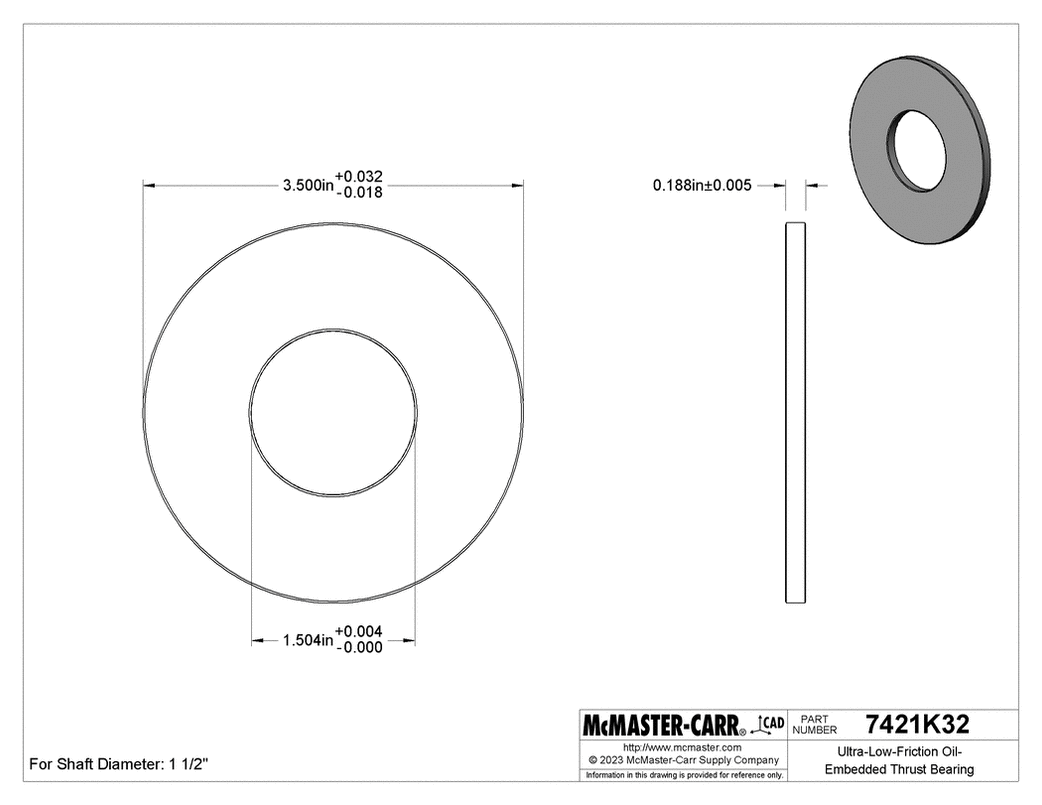 McMaster 7421K32 UltraLowFriction OilEmbedded Thrust Bearing