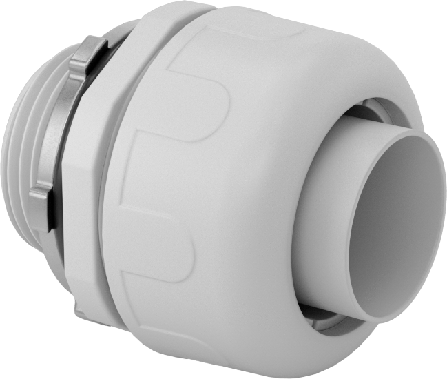 McMaster 75145K34 Liquid-Tight Flexible Plastic Conduit Adapter, Straight, 1 Push-In Female × 1 NPT Male, Gray