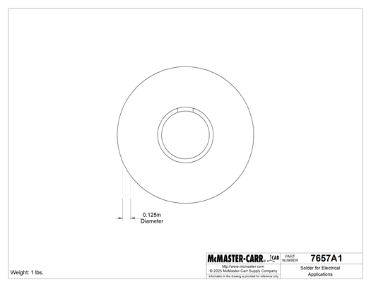 McMaster 7657A1 Solder for Electrical Applications, 1 lb., 360 Degree F Melting Temperature, 0.125" Diameter