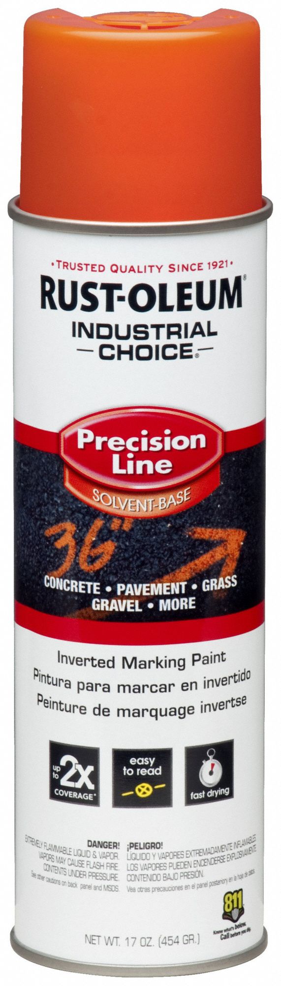 Rust-Oleum 203026V Industrial Choice Precision Line Marking Paint, Alert Orange, Solvent-Based Modified Alkyd, 20 oz Inverted Aerosol, for Asphalt/Concrete/Dirt/Grass/Gravel