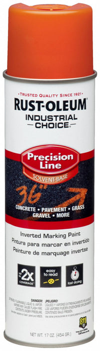Rust-Oleum 203026V Industrial Choice Precision Line Marking Paint, Alert Orange, Solvent-Based Modified Alkyd, 20 oz Inverted Aerosol, for Asphalt/Concrete/Dirt/Grass/Gravel