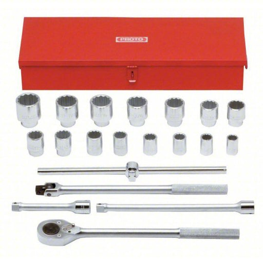 Proto J55102A Socket Set 3/4 in Drive Size, 20 Pieces, 7/8 in to 2 in Socket Size Range, Chrome - KVM Tools Inc.KV783RY9