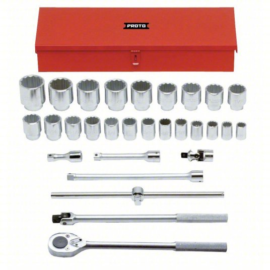 Proto J55104A Socket Set 3/4 in Drive Size, 29 Pieces, 7/8 in to 2 3/8 in Socket Size Range, (22) 12 - Point - KVM Tools Inc.KV783RZ0