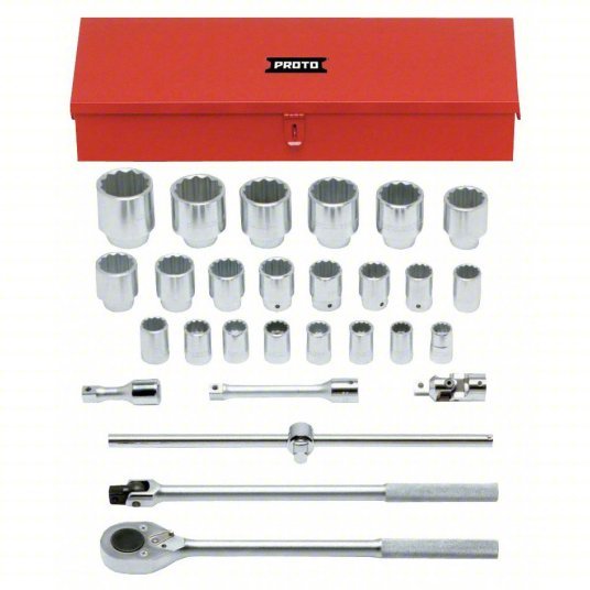 Proto J55202A Socket Set 3/4 in Drive Size, 28 Pieces, 21 mm to 60 mm Socket Size Range, (22) 12 - Point - KVM Tools Inc.KV783RZ3