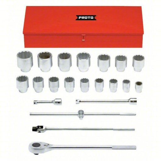 Proto J57102A Socket Set 1 in Drive Size, 22 Pieces, 1 1/2 in to 3 1/2 in Socket Size Range, (16) 12 - Point - KVM Tools Inc.KV783RZ5