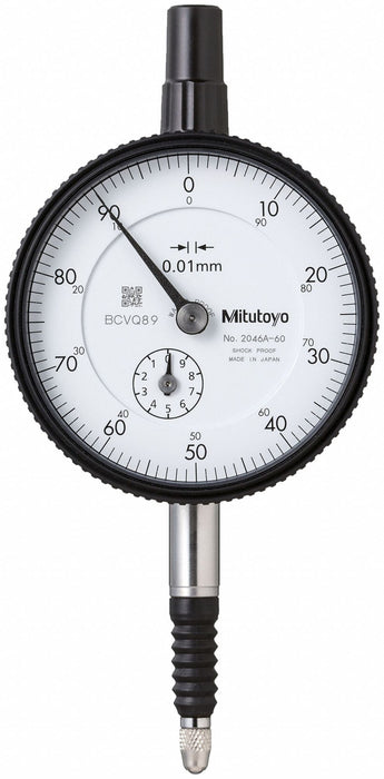 Mitutoyo 2046A-60 Dial Indicator: 0 mm to 10 mm, Metric, Lug Back, 0.013 mm Accuracy, 57 mm Dial Size