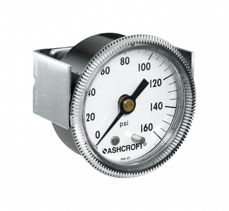 Ashcroft 1001 Series Panel Mount Pressure Gauge, 0 to 60 psi, 1-1/2 in Dial, Steel Case Black, 1/8 in Center Back NPT, with Nuts & U-Clamp
