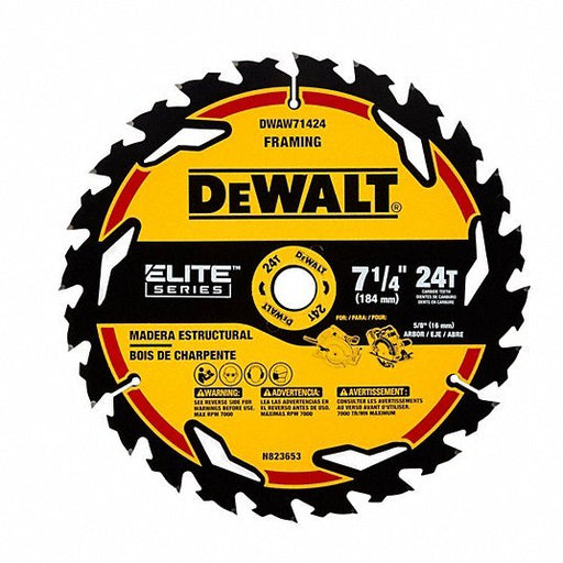 DeWalt DWAW71424 Circular Saw Blade 7 1/4 in Blade Dia., 24 Teeth, 0.07 in Cut Wd, 5/8 in Arbor Size, Framing - KVM Tools Inc.KV787PK8