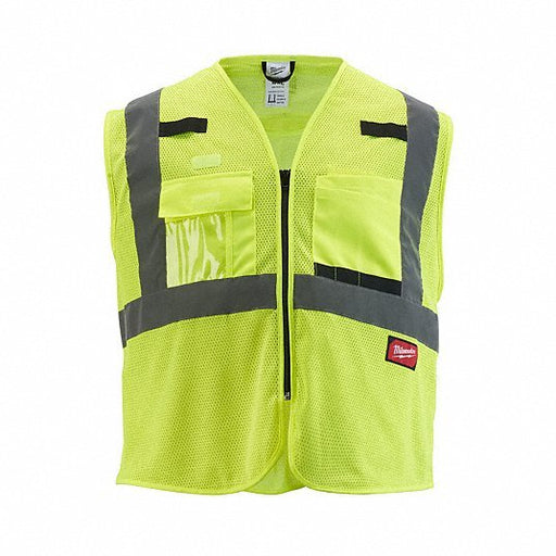 Milwaukee 48 - 73 - 5112 Safety Vest ANSI Class 2, U, L/XL, Lime, Mesh Polyester, Zipper, Single, Std Safety Vest - KVM Tools Inc.KV787V27