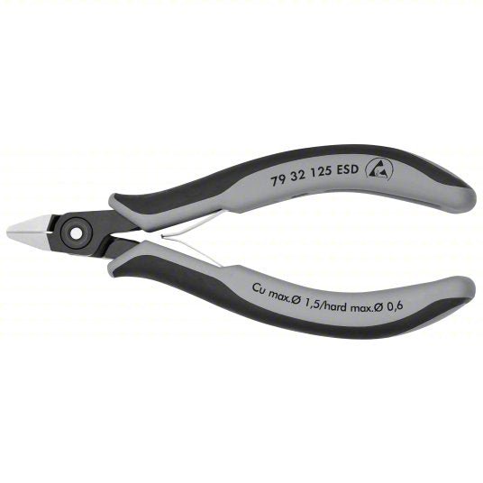 Knipex 79 32 125 ESD Precision Diagonal Cutting Plier ESD - Safe, Std, Pointed, 5 in Overall Lg, 1/2 in Jaw Lg - KVM Tools Inc.KV10U028