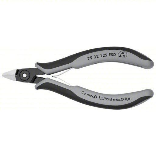 Knipex 79 32 125 ESD Precision Diagonal Cutting Plier ESD - Safe, Std, Pointed, 5 in Overall Lg, 1/2 in Jaw Lg - KVM Tools Inc.KV10U028