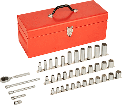 McMaster 7936N107 6 - Point Socket Set 1/2" and 3/8" Square Drive, 39 Pieces - KVM Tools Inc.KV7936N107