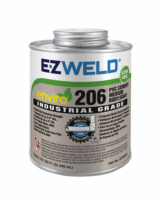 EZ Weld EZ30604N Enviro 206 PVC Pipe Cement, 32 fl oz, Gray, Brush-Top Can, ASTM D2564 NSF UPC