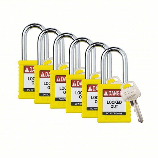 Brady SDPL - YLW - 38ST - KD6 Padlock Keyed Different, Nylon, Std Body Body Size, Steel, Std, Yellow, 6 Pack Size - KVM Tools Inc.KV793EA6