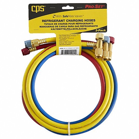 Pro-Set HP5NG Hose Set 5 ft Lg, 0° Angle, Blue/Red/Yellow, Rubber, 3 Hoses