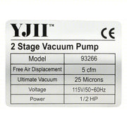 Yellow Jacket 93266 Vacuum Pump 5 cfm, 25 micron Ultimate Vacuum, 120V AC, A2L Compatible, Male, SAE - KVM Tools Inc.KV809KC7