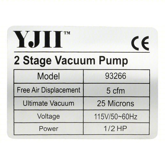 Yellow Jacket 93266 Vacuum Pump 5 cfm, 25 micron Ultimate Vacuum, 120V AC, A2L Compatible, Male, SAE - KVM Tools Inc.KV809KC7