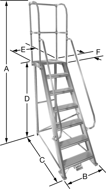 McMaster 8159T53 Aluminum Lightweight Rolling Platform Ladder, 12 ft, 16 Ribbed Steps, Grit-Coated Platform, 500 lb Cap.