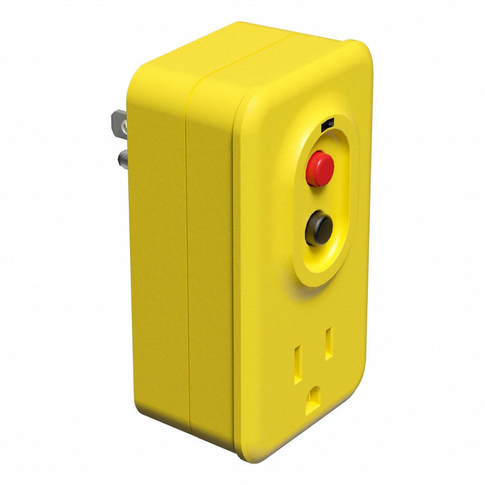 KV875LF3 GFCI Plug, Manual Reset, Self-Testing, NEMA 5-15P, 15 A, 125V AC, Yellow