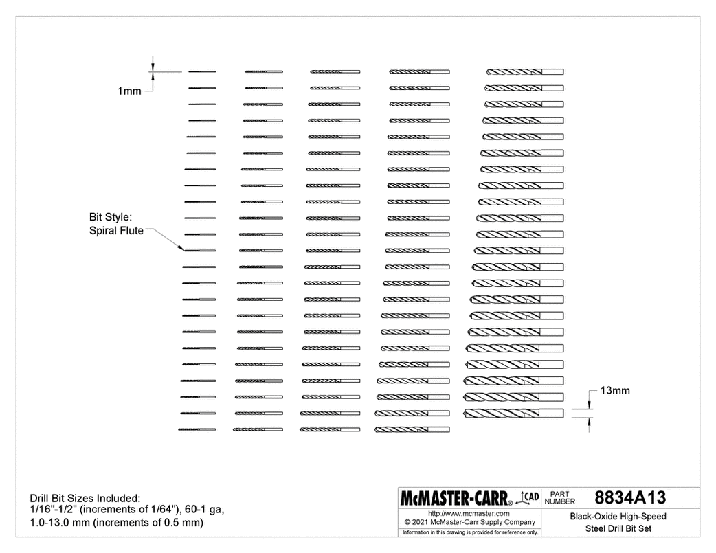 McMaster 8834A13 Black-Oxide High-Speed Steel Drill Bit Set 114 Pieces ...