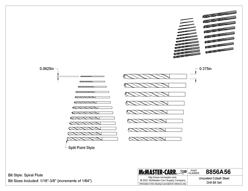 Macmaster Bit Set McMaster 8856A56 Uncoated Cobalt Steel Drill Bit Set 21 Pieces — KVM ...
