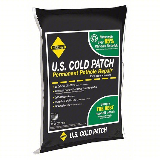 Sakrete 60450007 Cold Patch US Cold Patch, Recycled Asphalt Mix, 50 lb Container Size, Bag, Asphalt, No VOC - KVM Tools Inc.KV8EJP2