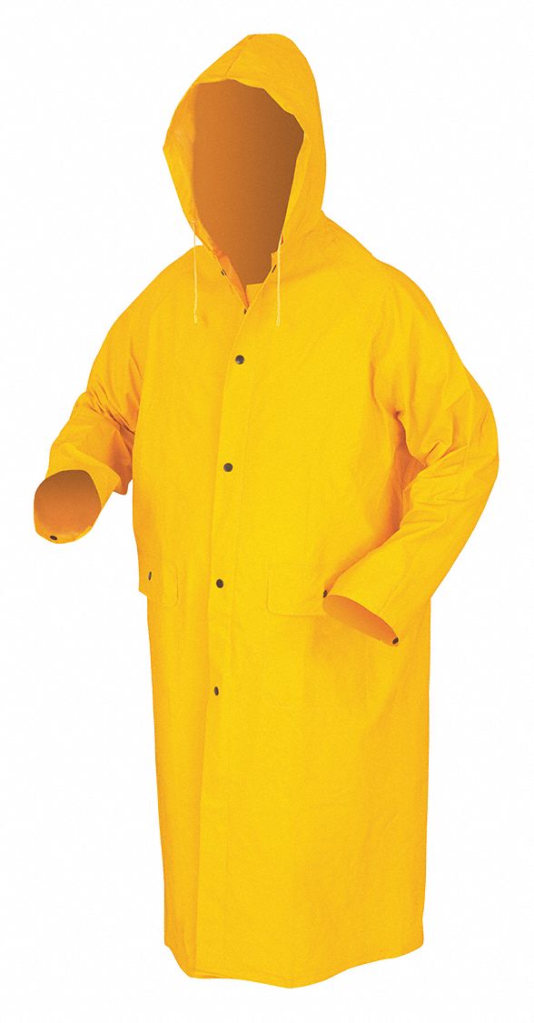 Mcr Safety 200CX2 Rain Coat with Detachable Hood, 2XL, Yellow, Hook-and-Loop, PVC, 2 Pockets, Shin Lg