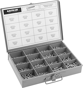 McMaster 90345A216 Tapping Screw Assortment for Sheet Metal Rounded Head, 18 - 8 Stainless Steel, 1250 Pieces - KVM Tools Inc.KV90345A216
